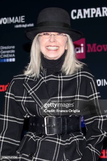 Diane Keaton walks a red carpet ahead of the 62nd David Di Donatello awards ceremony on March 21, 2018 in Rome, Italy.