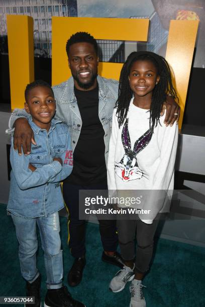 Hendrix Hart, Kevin Hart and Heaven Hart attend Universal's "Pacific Rim Uprising" premiere at TCL Chinese Theatre IMAX on March 21, 2018 in...