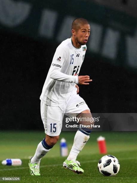 Takayuki Morimoto of Avispa Fukuoka in action during the J.League J2 match between Tokyo Verdy and Avispa Fukuoka at Ajinomoto Stadium on March 21,...