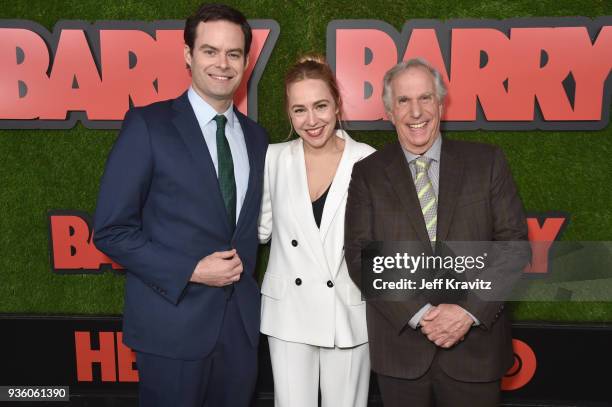 Bill Hader, Sarah Goldberg and Henry Winkler attend the premiere of HBO's 'Barry' at NeueHouse Los Angeles on March 21, 2018 in Hollywood, California.