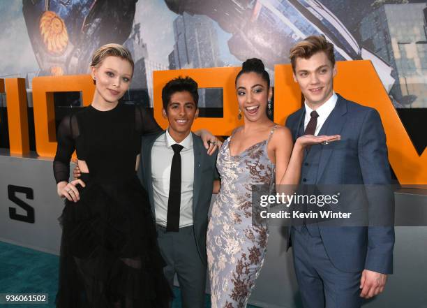 Ivanna Sakhno, Karan Brar, Shyrley Rodriguez, and Levi Meaden attend Universal's "Pacific Rim Uprising" premiere at TCL Chinese Theatre IMAX on March...