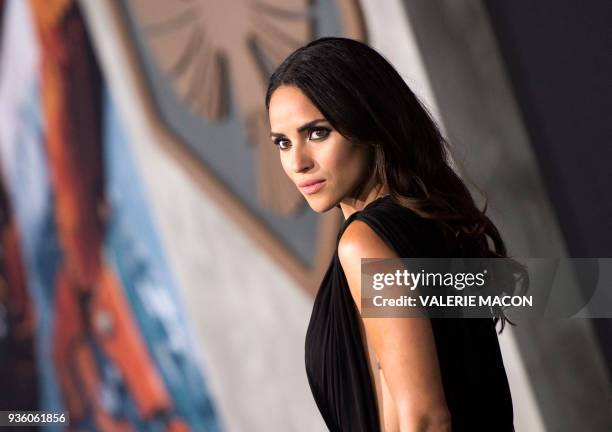 Actress Adria Arjona attends The Universal Premiere "Pacific Rim: Uprising at the Chinese Theater on March 21 in Hollywood, California.