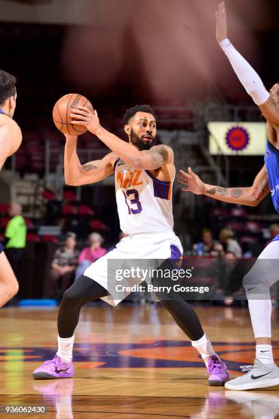 Xavier Silas of the Northern Arizona Suns handles the ball against the Texas Legends during the NBA G-League on March 21, 2018 at Prescott Valley...