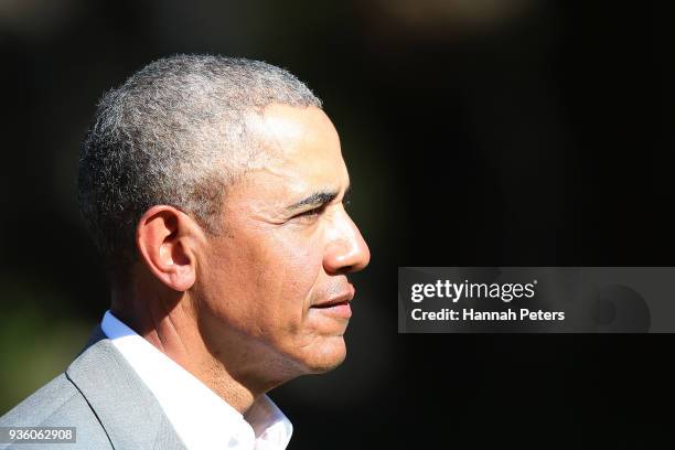 Barack Obama attends a powhiri at Government House on March 22, 2018 in Auckland, New Zealand. It is the former US president's first visit to New...