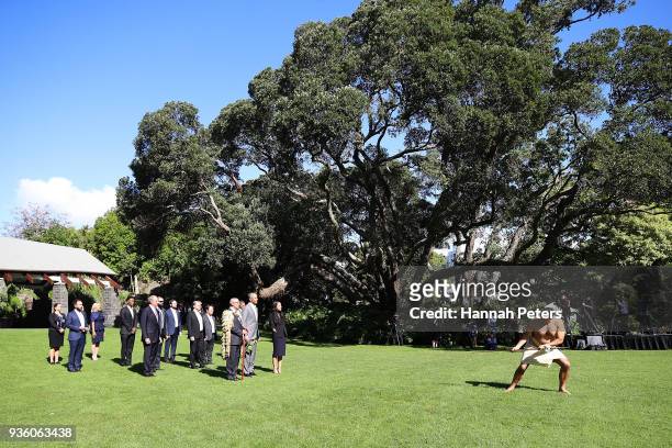 Barack Obama attends a powhiri at Government House on March 22, 2018 in Auckland, New Zealand. It is the former US president's first visit to New...