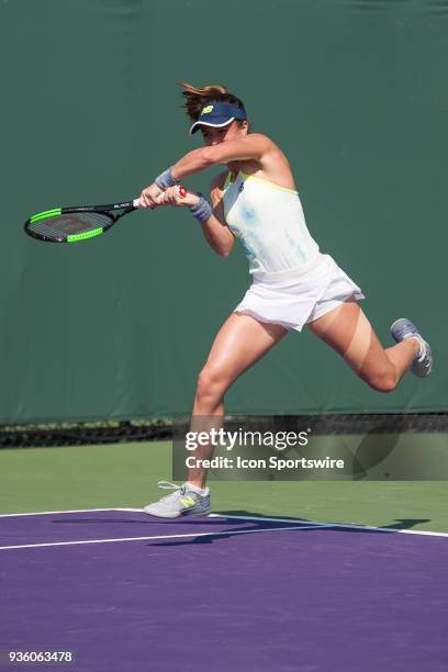 Key Biscayne, FL Nicole Gibbs competes during the qualifying round of the 2018 Miami Open on March 20 at Tennis Center at Crandon Park in Key...