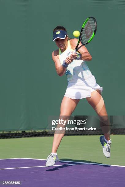 Key Biscayne, FL Nicole Gibbs competes during the qualifying round of the 2018 Miami Open on March 20 at Tennis Center at Crandon Park in Key...