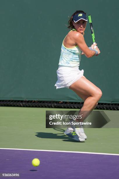 Key Biscayne, FL Nicole Gibbs competes during the qualifying round of the 2018 Miami Open on March 20 at Tennis Center at Crandon Park in Key...