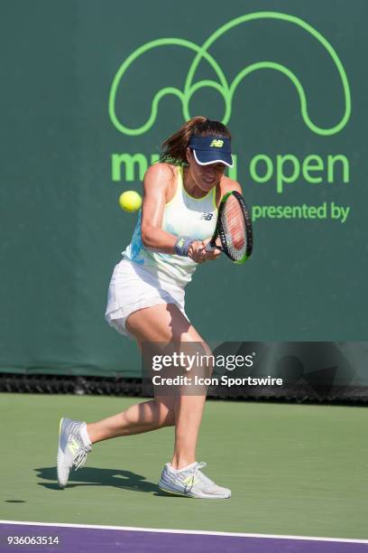 Key Biscayne, FL Nicole Gibbs competes during the qualifying round of the 2018 Miami Open on March 20 at Tennis Center at Crandon Park in Key...