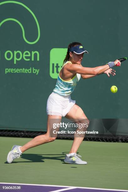 Key Biscayne, FL Nicole Gibbs competes during the qualifying round of the 2018 Miami Open on March 20 at Tennis Center at Crandon Park in Key...