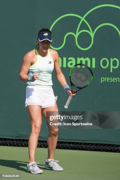 Key Biscayne, FL Nicole Gibbs competes during the qualifying round of the 2018 Miami Open on March 20 at Tennis Center at Crandon Park in Key...