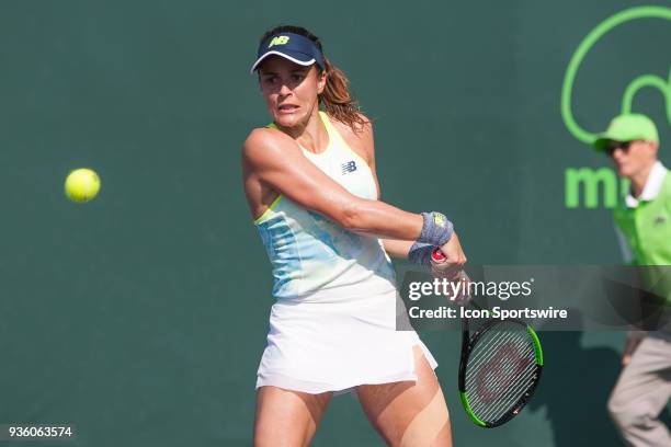 Key Biscayne, FL Nicole Gibbs competes during the qualifying round of the 2018 Miami Open on March 20 at Tennis Center at Crandon Park in Key...