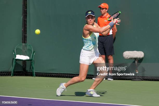 Key Biscayne, FL Nicole Gibbs competes during the qualifying round of the 2018 Miami Open on March 20 at Tennis Center at Crandon Park in Key...