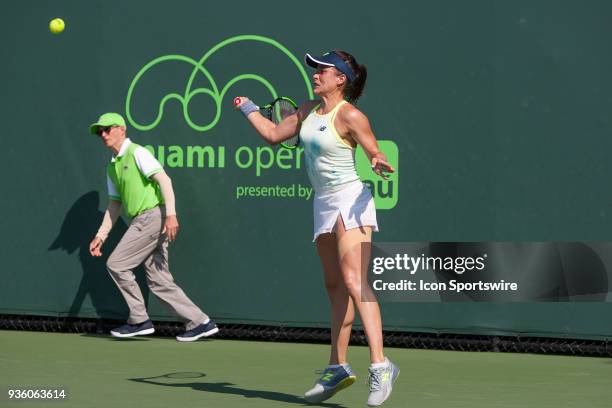 Key Biscayne, FL Nicole Gibbs competes during the qualifying round of the 2018 Miami Open on March 20 at Tennis Center at Crandon Park in Key...