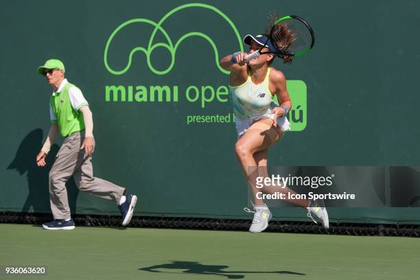 Key Biscayne, FL Nicole Gibbs competes during the qualifying round of the 2018 Miami Open on March 20 at Tennis Center at Crandon Park in Key...