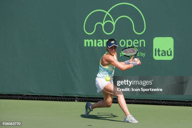 Key Biscayne, FL Nicole Gibbs competes during the qualifying round of the 2018 Miami Open on March 20 at Tennis Center at Crandon Park in Key...