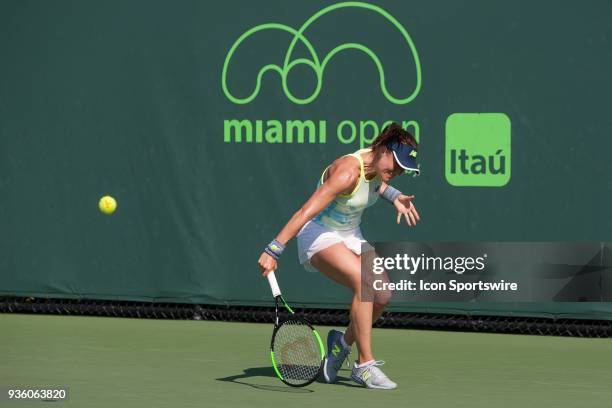 Key Biscayne, FL Nicole Gibbs competes during the qualifying round of the 2018 Miami Open on March 20 at Tennis Center at Crandon Park in Key...