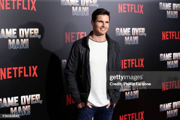 Robbie Amell attends the premiere of Netflix's "Game Over, Man!" at Regency Village Theatre on March 21, 2018 in Westwood, California.