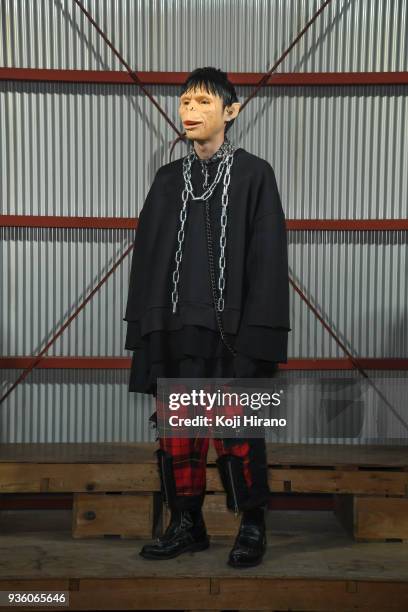 Model displays the design by KIDILL on the runway during the Amazon Fashion Week TOKYO 2018 A/W on March 21, 2018 in Tokyo, Japan.