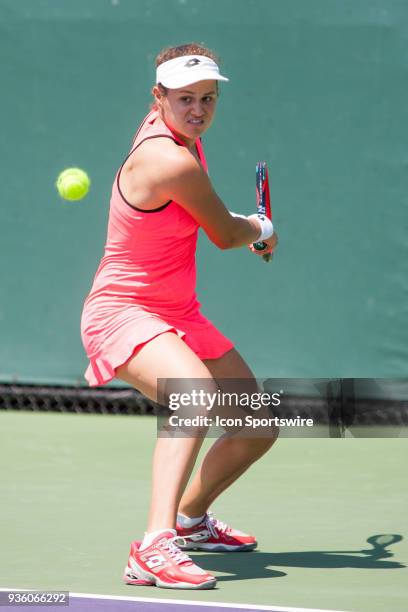 Key Biscayne, FL Jana Cepelova competes during the qualifying round of the 2018 Miami Open on March 20 at Tennis Center at Crandon Park in Key...