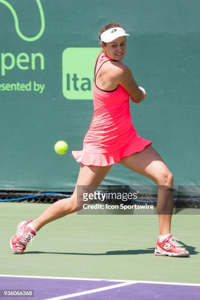 Key Biscayne, FL Jana Cepelova competes during the qualifying round of the 2018 Miami Open on March 20 at Tennis Center at Crandon Park in Key...