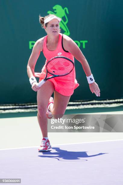 Key Biscayne, FL Jana Cepelova competes during the qualifying round of the 2018 Miami Open on March 20 at Tennis Center at Crandon Park in Key...