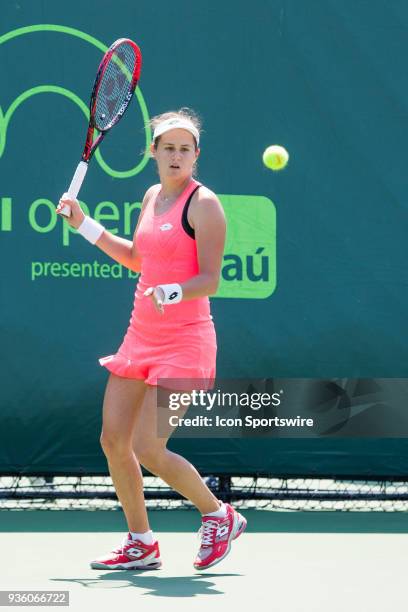 Key Biscayne, FL Jana Cepelova competes during the qualifying round of the 2018 Miami Open on March 20 at Tennis Center at Crandon Park in Key...