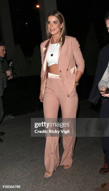 Vogue Williams seen attending OK! Magazine's 25th anniversary party at The View from the Shard on March 21, 2018 in London, England.