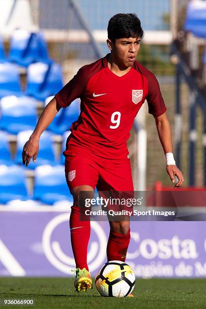 Frankie Amaya of USA in action during the international friendly match between France U20 and USA U20 at Pinatar Arena on March 21, 2018 in Murcia,...