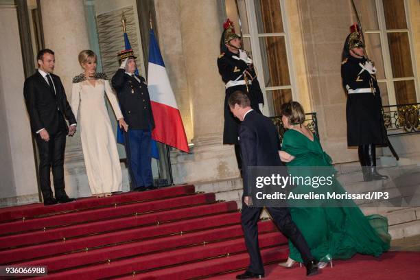 French President Emmanuel Macron and his wife Brigitte welcome their guests for a diner of State in honor of the Grand Duke Henri and the Grand...