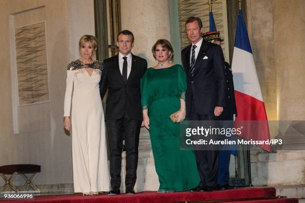 French President Emmanuel Macron and his wife Brigitte welcome their guests for a diner of State in honor of the Grand Duke Henri and the Grand...