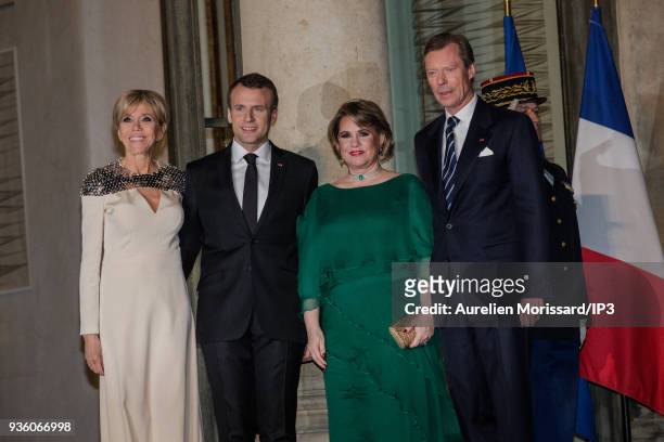 French President Emmanuel Macron and his wife Brigitte welcome their guests for a diner of State in honor of the Grand Duke Henri and the Grand...