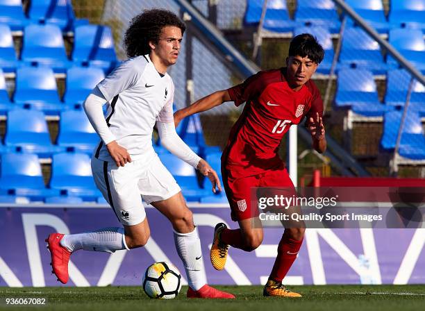 Matteo Guendouzi of France competes for the ball with Alex Mendez of USA during the international friendly match between France U20 and USA U20 at...