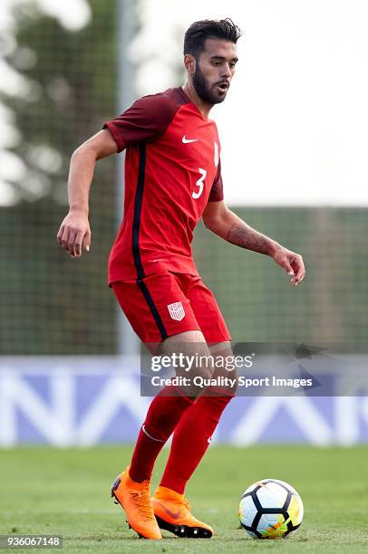 Matt Real of USA in action during the international friendly match between France U20 and USA U20 at Pinatar Arena on March 21, 2018 in Murcia, Spain.