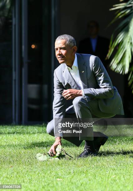 Barack Obama attends a powhiri at Government House on March 22, 2018 in Auckland, New Zealand. It is the former US president's first visit to New...
