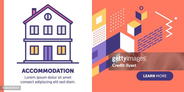ilustraciones, imágenes clip art, dibujos animados e iconos de stock de bandera de alojamiento - problemas de vivienda