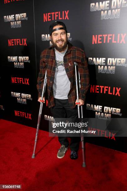 Chris Pontius attends the premiere of the Netflix film "Game Over, Man!" at the Regency Village Westwood in Los Angeles at Regency Village Theatre on...