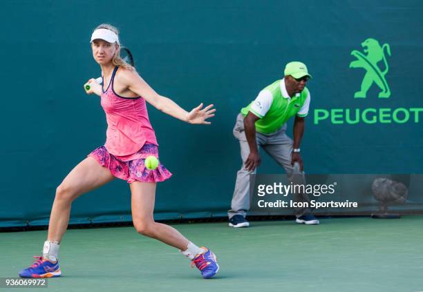 Mona Barthel competes during the qualifying round of the 2018 Miami Open on March 20 at Tennis Center at Crandon Park in Key Biscayne, FL.