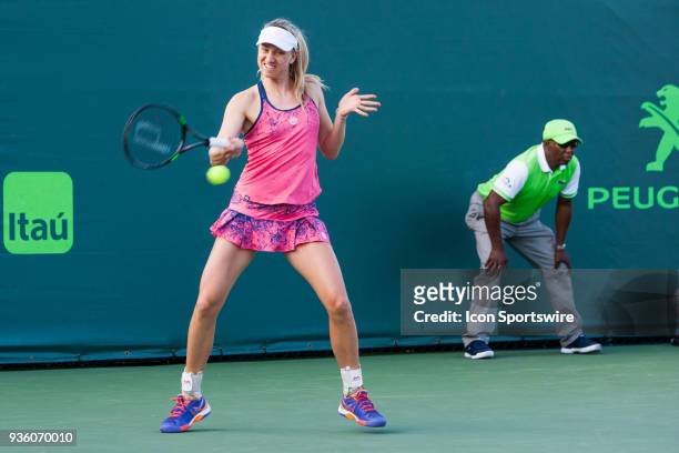 Mona Barthel competes during the qualifying round of the 2018 Miami Open on March 20 at Tennis Center at Crandon Park in Key Biscayne, FL.