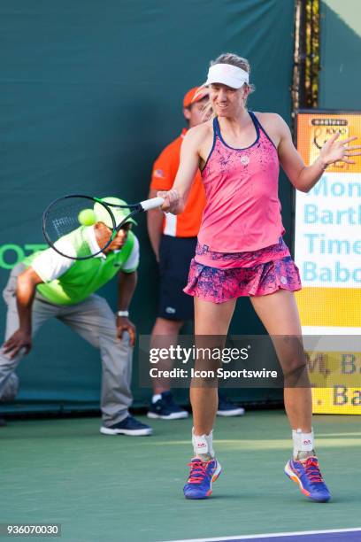 Mona Barthel competes during the qualifying round of the 2018 Miami Open on March 20 at Tennis Center at Crandon Park in Key Biscayne, FL.