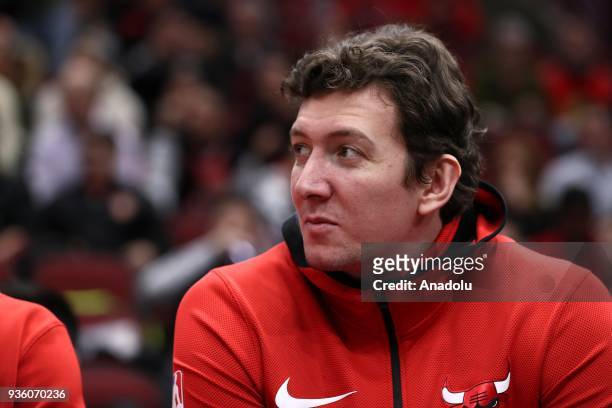 Omer Asik of Chicago Bulls is seen during the NBA match between Chicago Bulls and Denver Nuggets at United Center in Chicago, USA on March 21, 2018.