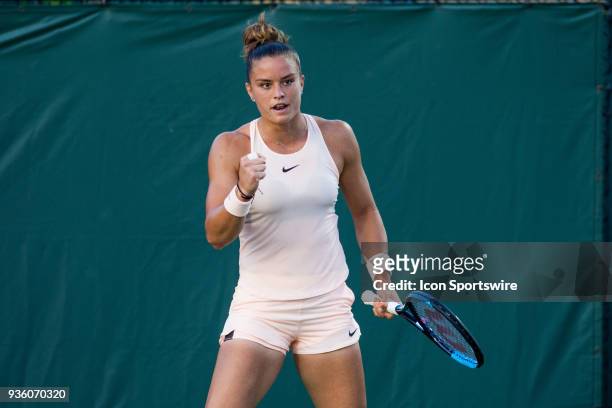 Maria Sakkari competes during the qualifying round of the 2018 Miami Open on March 20 at Tennis Center at Crandon Park in Key Biscayne, FL.