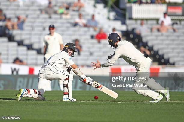 Tom Latham of New Zealand bats during day one of the First Test match between New Zealand and England at Eden Park on March 22, 2018 in Auckland, New...