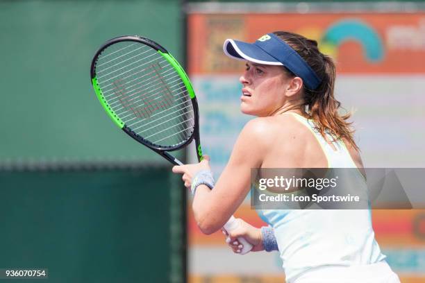 Nicole Gibbs competes during the qualifying round of the 2018 Miami Open on March 19 at Tennis Center at Crandon Park in Key Biscayne, FL.