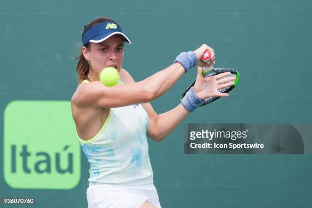 Nicole Gibbs competes during the qualifying round of the 2018 Miami Open on March 19 at Tennis Center at Crandon Park in Key Biscayne, FL.