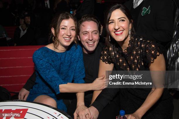 Jessy Hodges, Beck Bennett and D'Arcy Carden attend the after party for the premiere of HBO's "Barry" at NeueHouse Hollywood on March 21, 2018 in Los...