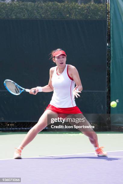 Yingying Duan competes during the qualifying round of the 2018 Miami Open on March 19 at Tennis Center at Crandon Park in Key Biscayne, FL.