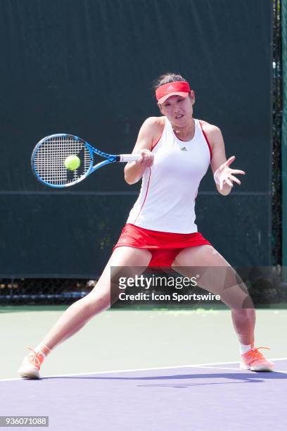 Yingying Duan competes during the qualifying round of the 2018 Miami Open on March 19 at Tennis Center at Crandon Park in Key Biscayne, FL.