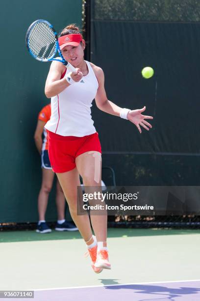 Yingying Duan competes during the qualifying round of the 2018 Miami Open on March 19 at Tennis Center at Crandon Park in Key Biscayne, FL.