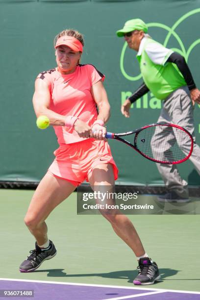 Eugenie Bouchard competes during the qualifying round of the 2018 Miami Open on March 19 at Tennis Center at Crandon Park in Key Biscayne, FL.